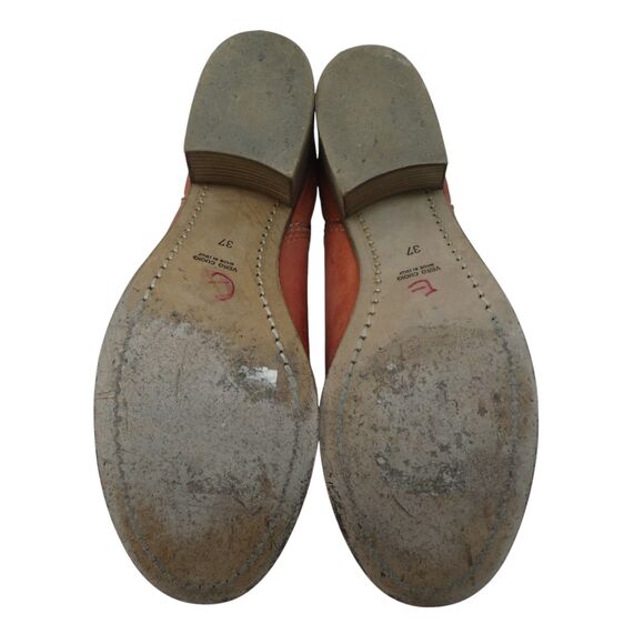 KEB Italia Coral Orange Leather Western Boho Heeled Ankle Boots - Picture 10 of 13